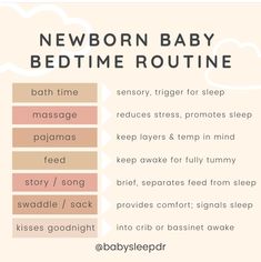 the newborn baby bedtime routine is shown in pink and beige colors, with instructions to help