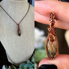 Beautiful Orange Flash Labradorite wrapped in antique copper with an antique copper chain. Rustic Wire Wrapped Copper Jewelry, Rustic Hand Wrapped Copper Jewelry, Hand Wrapped Bronze Copper Necklaces, Bijoux Fil Aluminium, Labradorite Necklace, Blue Goldstone, Crystal Necklaces, Wrap Jewelry, Witch Costume