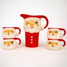 180 - 180 Degrees 180 Degrees Santa Pitcher & Cups Set - Little Miss Muffin Children & Home Cup Gift Set, Pitcher Set, Santa Mugs, Christmas Favorites, Santa Face, Cups Set, Holiday Set, Party People, Ceramic Set