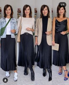 Black Pleated Skirt Outfit, Pleated Midi Skirt Outfit, Pleated Skirt Outfits, Rok Outfit, Black Skirt Outfits, Pleated Skirt Outfit, Midi Skirt Outfit, Mode Casual, Stylish Work Outfits