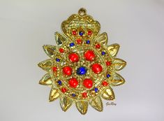 "A gorgeous, unsigned handmade brooch from the late 40's to early 50's. They are similar to Miriam Haskell by the design and the bead work. These brooch measures 2 3/4\" x 2 1/4\".. We got this at Estate sale and in very good condition. Multiple Jewelry International Shipping Discount: 1-7 pieces of Single Jewelry = $19.99. We combine shipping, If you want to take advantage of the reduced shipping you must contact us before you pay for your items so we can send you a corrected invoice. Thank You Vintage Pendant Brooches For Ceremonial Occasions, Vintage Ceremonial Pendant Brooches, Vintage Ceremonial Pendant Brooch, Vintage Red Brooches For Festive Occasion, Traditional Handmade Red Brooches, Traditional Red Handmade Brooch, Vintage Handmade Brooches For Party, Handmade Vintage Red Brooches, Handmade Vintage Party Brooches