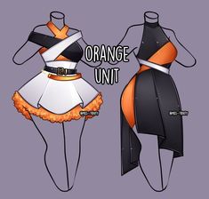 an orange and black dress is shown with the words orange unit on it's chest