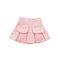 Pink Fur Trim Pleat Tweed Skirt - doe a dear Trendy Pink Mini Skirt For Winter, Pink Mini Skirt With Pockets For Spring, Spring Pink Mini Skirt With Pockets, Trendy Pink Skirt With Pockets, Pink Lined Skirt For Winter, Pink Skirt For Fall, Pink Skirt With Pockets For Spring, Winter Pink Lined Bottoms, Tweed Mini Skirt With Pockets