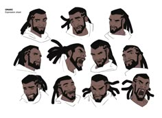 various facial expressions and hairstyles of men with dreadlocks on their heads