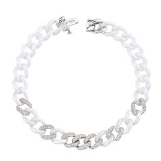 LINKS COLLECTION: The SHAY Diamond 7 Pave & White Ceramic Medium Link Bracelet. Details: 18K Gold: 8.87gr White Ceramic: 38cts White Diamonds: 1.08cts Width: 8mm Standard Size: 6.5in Natural, untreated gemstones CONTACT us to further customize Product Number: SB326 Not sure of sizing? See our chart HERE. All products are made to order within 4 - 6 weeks. We offer complimentary international shipping & duties and 2 day shipping within the US. For estimated delivery lead times, please see Diamond Bracelets, White Diamonds, White Gold Diamonds, Diamond White, Link Bracelets, White Ceramics, Gold Diamond, Diamond Necklace, Silver Bracelet