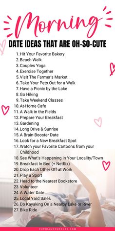 I’ve jotted down 27 morning date ideas for you to try out different things, explore each other as a person and see where you meet. morning date ideas couple | morning date ideas at home | morning date ideas boyfriends Morning Date Ideas, Morning Date, Cute Morning, Dream Dates