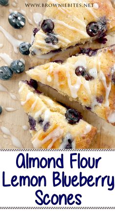 blueberry scones with lemon drizzle on top and the title reads almond flour lemon blueberry scones