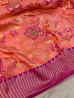 This is a very beautiful pure banarasi kataan silk handloom saree . Kaduwa weave, jangla, golden zari,  Sona Rupa Weave . Saree length - 5.5 mtr. Blouse - 1 mtr.  Dry clean only . Please note - color may be vary a little due to sunlight and photography . Please message us after purchasing in case you want fall and Pico done it not . No extra charges for fall and Pico but inform us . Blouse stitching is also available . Orange Art Silk Dupatta With Weaving Work, Orange Saree With Weaving Work For Diwali, Banarasi Silk Saree With Weaving Work, Banarasi Silk Saree With Weaving Work For Diwali, Diwali Banarasi Silk Saree With Weaving Work, Bollywood Style Paithani Silk Saree With Weaving Work, Orange Wedding Saree With Weaving Work, Gold Banarasi Silk Dupatta With Weaving Work, Festival Katan Silk Saree With Weaving Work