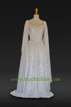 Elvish Wedding GownMedieval GownRobe MedievaleRenaissance | Etsy Medieval Wedding Dress For Medieval Festivals, White Historical Design Gown For Costume, Medieval Wedding Dress For Historical Festivals, Elven Style Wedding Dress With Historical Design, Elven Wedding Dress With Historical Design, Medieval Style White Wedding Dress, White Medieval Wedding Dress With Historical Design, Elegant Medieval Wedding Dress For Festivals, Wedding Medieval Dress With Fitted Bodice