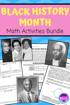 black history month math activities bundle with pictures and text on the back ground, including an image