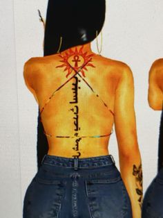 the back of a woman's body with tattoos on it