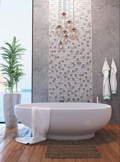 Ice White Hexagon Glass Mosaic Tile Tile Accent Wall Bathroom, Hexagon Bathroom, Grey Mosaic Tiles, White Hexagon Tiles, Tile Accent Wall, Hexagon Mosaic Tile, Hexagon Tile, Hexagonal Mosaic, Hexagon Tiles