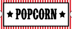 the word popcorn is surrounded by stars on a red and white striped background with black border