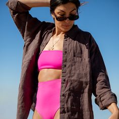 No straps attached. Strap free and carefree - this essential goes everywhere and anywhere you do. Casual Pink Swimwear With Adjustable Straps, Everyday Solid Color Summer Swimwear, Casual Pink Swimwear For Day Out, Coconuts Beach, Pink M, Making Shirts, Swim Top, Linen Shirt, Oversized Fits