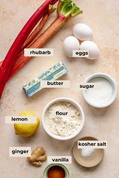 the ingredients to make this recipe include eggs, butter, flour, lemons, sugar and other things