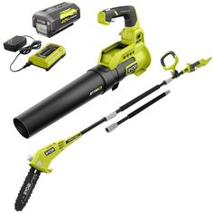 RYOBI 110 MPH 525 CFM 40-Volt Lithium-Ion JetFan Leaf Blower and 10 in. 40-Volt Pole Saw with4.0Ah Battery andCharger Included Cordless Leaf Blowers, Electric Chainsaw, Chainsaw Accessories, Leaf Blowers, Jet Fan, Pole Saw, Electronic Recycling, Cordless Tools, Fan Design