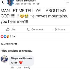 two tweets are shown with the caption'man let me tell y'all about my god, he moves mountains, you hear me? '