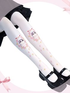 Kitty Print Lolita Tights Elegant Cat, Tights, Kitty, Velvet