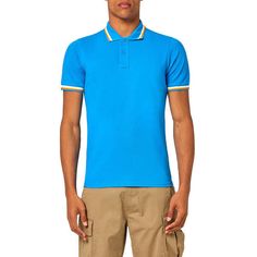 This is sundek style number: m779plj6500    - ribbed collar  - two-button closure  - embroidery logo detailing  - side slits at bottom  - contrast slits and collar interior finish  - machine wash cold Blue Sporty Polo Shirt With Ribbed Collar, Fitted Casual Polo Shirt With Contrast Trim, Mens Henley, Embroidery Logo, Embroidery, Collar, ? Logo