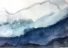 an abstract painting with blue and white colors on it's watercolor paper,