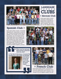 an article in the language club with pictures of people posing for a photo and text