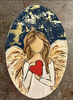 a painting of an angel holding a heart