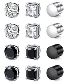 PRICES MAY VARY. Order include：4 pairs silver and black fake earrings for men (round and square) + 2 pairs basic round clip Earrings for Men; You will get a black velvet pouch to hold all the clip on earrings for men; Size: Fake Earrings for Men 1/4"(6mm); clip on hoop earrings for men inner diameter: 9mm; width: 4mm; Material: Fake earrings for men Clip on Earrings for Men are made of stainless steel; Use: Fake Earrings for Men are used as fake earrings for men, clip on earrings for men, clip e Magnetic Earrings For Men, Magnet Earrings, Hoop Earrings For Men, Clip On Hoop Earrings, Fancy Ball, Men's Earrings, Earrings Men, Fake Earrings, Mens Fashion Jewelry