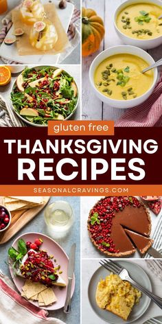 a collage of thanksgiving dishes with text overlay that reads gluten free thanksgiving recipes