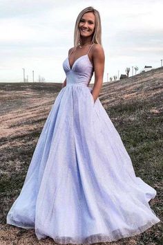 Sparkly A-line Lavender Long Prom Dress, Backless Formal Gown With Pockets GP163 – jkprom Violet Purple Prom Dresses, Prom Dresses Light Purple, Pretty Prom Dresses Long, Purple Grad Dresses, Periwinkle Prom Dress, Sweet 16 Dresses Long, Purple Prom Dress Long, Prom Desses