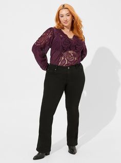 FIT Model is 5'9” wearing size 1. Measures 28” from shoulder. . MATERIALS + CARE Cotton-blend woven fabric. . 80% cotton, 20% nylon. Machine wash cold. Dry low. . Imported. DETAILS Pointed neckline. . Blouson sleeves. . Lace details. The best plus size women's lace mix long sleeve blouse tops in winter bloom made of lace. Torrid is your destination for the freshest spring and summer styles. Blouse Images, Blouse Tops, Summer Styles, Women Lace, Lace Detail, Woven Fabric, Sleeve Blouse, Fitness Models, Summer Fashion