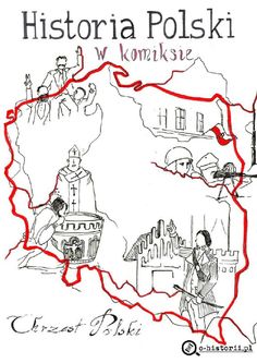 a drawing of a map with people and buildings in the background, along with words that read historic polskii womkie