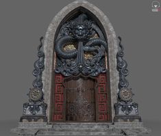 an ornate door with a dragon on it