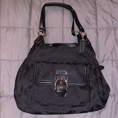 Black Coach Handbag, New With Tags. Pockets On The Front And On The Inside, Zipper And Button To Close Black Satchel Shoulder Bag With Turn-lock Closure, Black Shoulder Bag With Turn-lock Closure For Office, Everyday Black Satchel With Turn-lock Closure, Black Everyday Satchel With Turn-lock Closure, Black Satchel With Turn-lock Closure For Everyday, Black Hobo Bag With Gold-tone Hardware For Workwear, Black Travel Bag With Turn-lock Closure, Chic Black Satchel With Turn-lock Closure, Black Shoulder Bag With Turn-lock Closure For Everyday Use