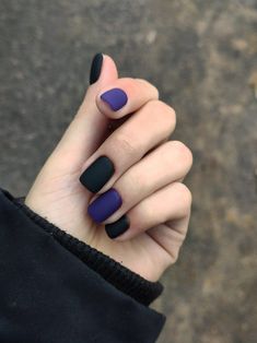 Short Painted Nails Simple, Black And Purple Nails Short, Asexual Nails, Purple And Black Nail Ideas, Purple And Red Nails, Purple Black Nails, Rocker Nails, Black And Purple Nails, Mens Nails