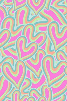 an abstract background with hearts in pink, blue and green