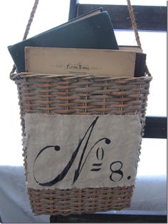 a basket filled with books sitting on top of a table