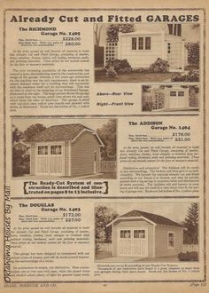 an old advertisement for garages and sheds