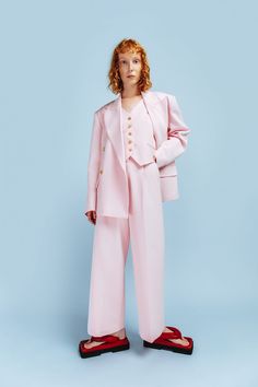 Oversized boxy suit blazer featuring large lapels and two flap pockets. Button closure. Fully Lined. Model is wearing one size 100% Poly This item is Final Sale. Pink Suit, Light Spring, Pink Jacket, Girls Dream, Pale Pink, Blazer Suit, Final Sale, Duster Coat, Work Wear