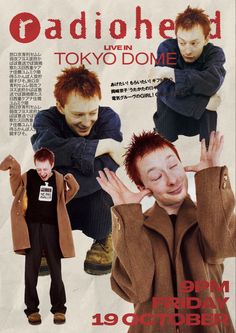 an ad for tokyo dome featuring two men with their hands in the air and one holding his head