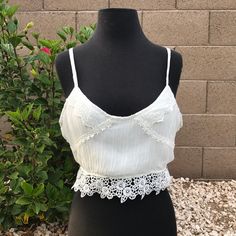 This Is A Never Worn Crop Top/ Bandeau. It Is White With Lace. Open To Offers, Bundle To Save Spring Lace Camisole Crop Top, Feminine Lace Crop Top For Beach, Spring Lace Crop Top With Spaghetti Straps, Cropped Lace Trim Crop Top For Summer, Summer Lace Trim Cropped Crop Top, Lace Trim Cropped Top For Summer, Summer Lace Trim Cami Crop Top, Lace Trim Cropped Top For Day Out, Spring/summer Lace Crop Top