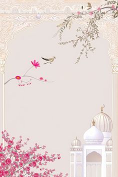 Experience the charm of 'Palace Serenity - Hand-Painted Elegance.' This design features a white background adorned with intricate palace architecture and blooming flowers, capturing the essence of a delicate hand-painted style. An elegant bird soars in the sky, adding a touch of grace. The overall color scheme is soft pink, with clear patterns and textures, this artwork is perfect for decorating wallpapers or mobile phone screens, blending cultural beauty with modern aesthetics. Lotus Wedding, Indian Lotus, Money Pocket, Happy Birthday Wishes Cards, Abstract Art Diy, Handmade Wedding Invitations