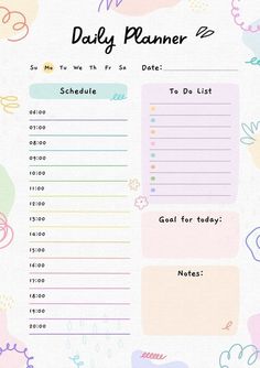 the daily planner is shown in pastel colors