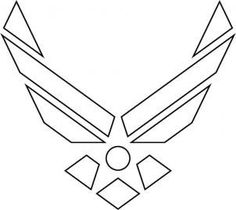 the air force symbol is shown in black and white, with geometric shapes around it