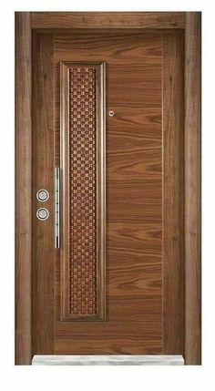 the front door is made from wood and has a glass paneled design on it