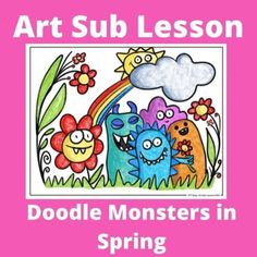 an art lesson for children to learn doodle monsters in spring