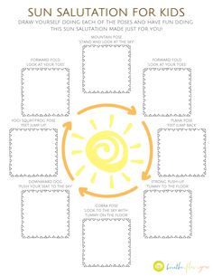 the sun salation for kids worksheet is shown with four squares and arrows