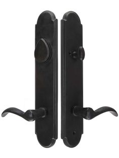 an iron door handle with a black finish