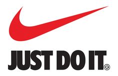 the nike just do it logo is red and black with a white background that says,'just do it '