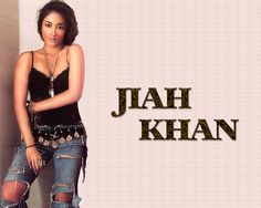 an image of a woman in ripped jeans and black top with the words jah khan on it