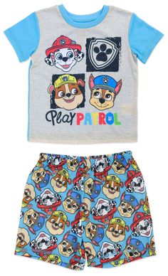 PRICES MAY VARY. Matching Set: Give your little guy a complete look with this matching pajama set which includes a short-sleeve crewneck tee and shorts. Officially licensed: These PJs have been made in collaboration with the official Paw Patrol brand and features authentic character art and logos. T-Shirt: A sporty tee with a crewneck collar, short sleeve coverage, and a straight hemline. The chest features a printed graphic with Chase, Marshall, and Rubble. Shorts: These shorts feature an elast Paw Patrol Family Shirts, Paw Patrol Outfit Boy, Rocky Paw Patrol Shirt, Paw Patrol Sublimation Shirt, Paw Patrol Pajamas, Turquoise Branding, Summer Pajama Set, Paw Patrol Coloring, Chase Paw Patrol